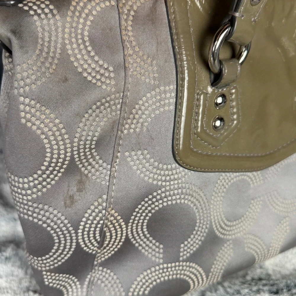 Coach Ashley Dotted Op Art Grey Olive Sateen Satchel Bag F20027